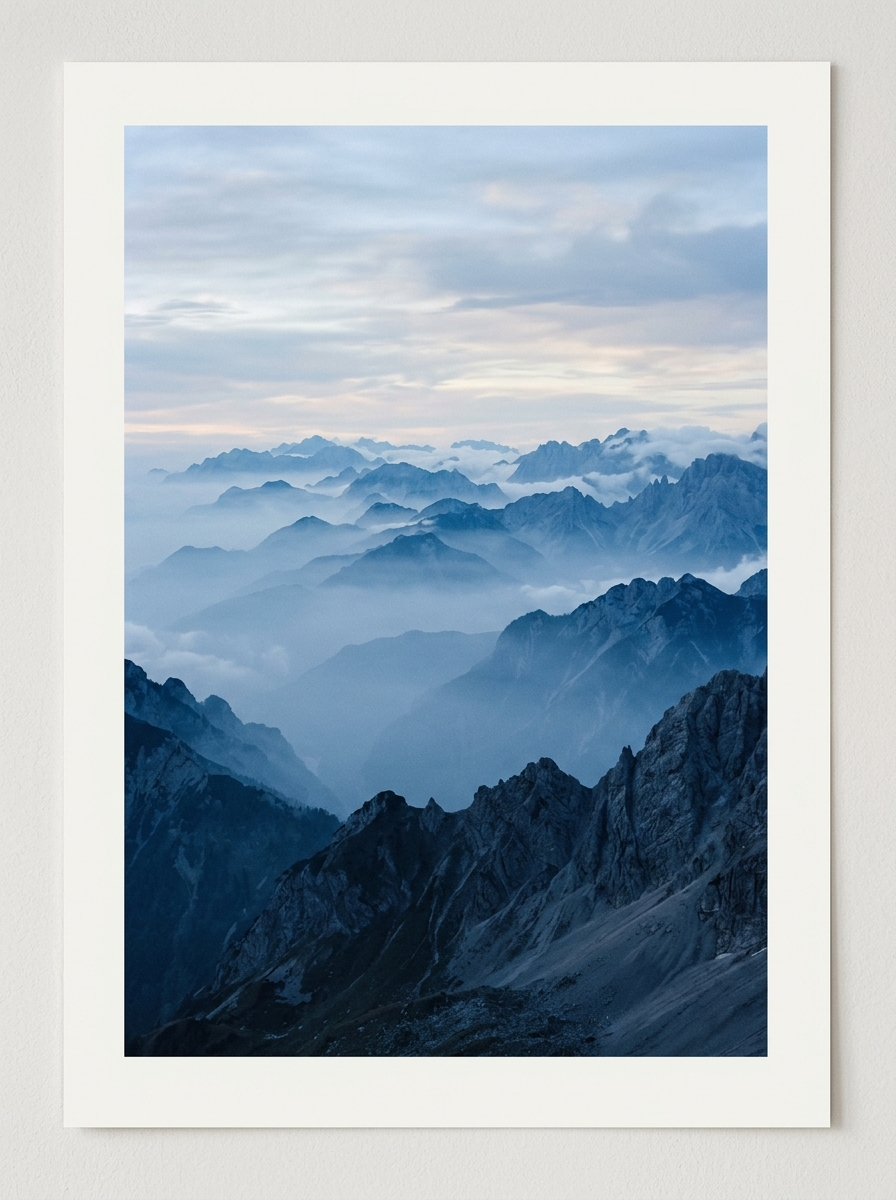 Misty mountain range at dawn